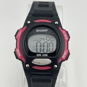 Sharp Digital Watch Women 33mm Case‎ Black Resin Band- New Battery
